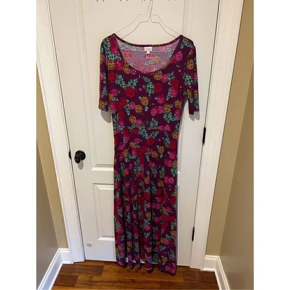 LuLaRoe floral 3/4 sleeve pink Maxi Dress size 2xL